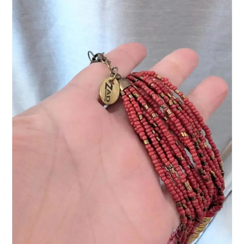 African Necklace Long Beaded Gold Wrapped Red Statement Necklace Jewelry